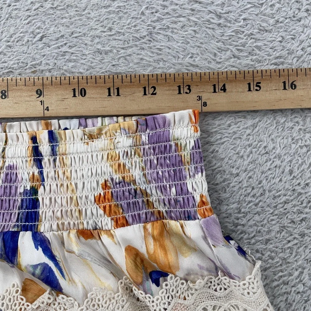Anthropologie SAMPLE Boho Lace Crochet Floral Skirt Womens S Smocked Waist Lined